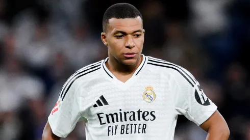 Kylian Mbappé of Real Madrid shows his dejection during the LaLiga match between Real Madrid CF and FC Barcelona at Estadio Santiago Bernabeu on October 26, 2024 in Madrid, Spain.