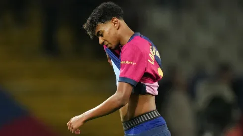 Lamine Yamal of FC Barcelona leaves the field after the La Liga EA Sports match between FC Barcelona and RCD Espanyol at Estadi Olimpic Lluis Companys on November 03, 2024 in Barcelona, Spain.