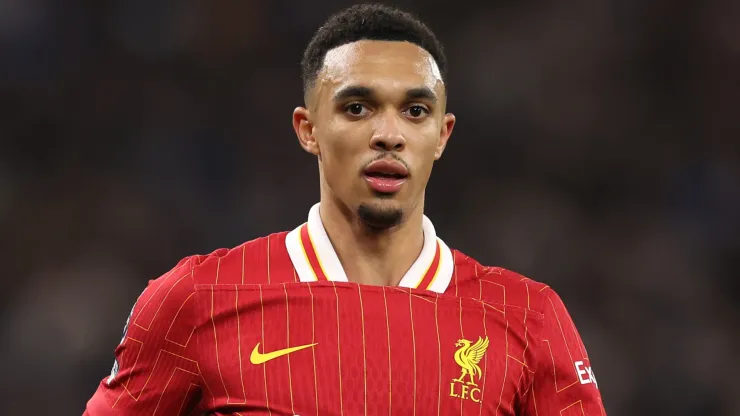 Trent Alexander-Arnold of Liverpool in action during the Premier League match between Liverpool FC and Brighton & Hove Albion FC at Anfield on November 02, 2024 in Liverpool, England.