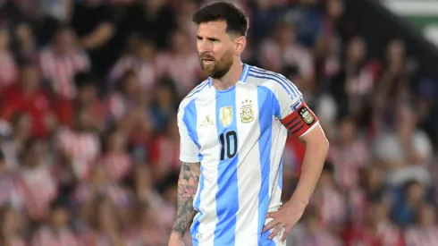 Lionel Messi of Argentina reacts during the South American FIFA World Cup 2026 Qualifier match between Paraguay and Argentina at Estadio Defensores del Chaco on November 14, 2024 in Asuncion, Paraguay.
