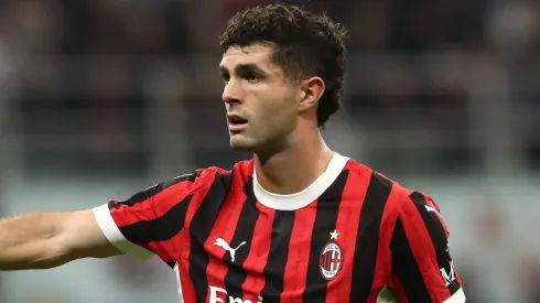 Christian Pulisic of AC Milan gestures during the Serie A match between AC Milan and SSC Napoli at Stadio Giuseppe Meazza on October 29, 2024 in Milan, Italy.