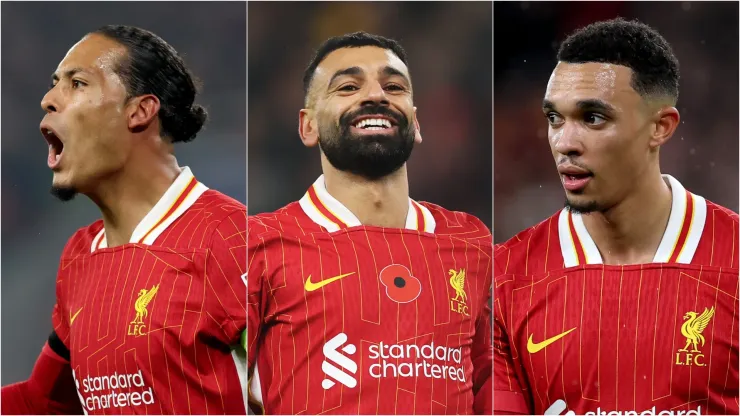 Virgil Van Dijk, Mohamed Salah, and Trent Alexander-Arnold of Liverpool.