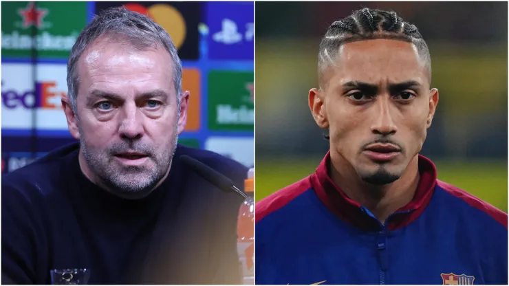 Hansi Flick (left) and Raphinha (right)