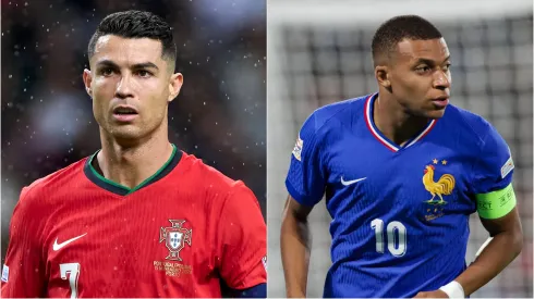 Cristiano Ronaldo of Portugal and Kylian Mbappe of France seen during UEFA Nations League 2024.