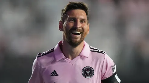 Inter Miami midfielder Lionel Messi (10) has a big smile after a goal in the second half during the Leagues Cup match between Atlanta United and Inter Miami on Tuesday, July 25, 2023.
