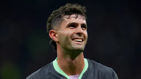 AC Milan's Christian Pulisic celebrates after scoring 1 0 during the Uefa Champions League soccer match between Ac Milan and Club Brugge a at the San Siro Stadium in Milan.