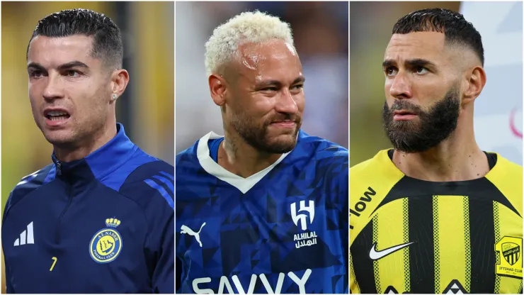 Cristiano Ronaldo (left), Neymar (center), and Karim Benzema (right)