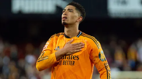 Jude Bellingham central midfield of Real Madrid celebrates during the LaLiga EA Sports match between Valencia CF and Real Madrid at Mestalla Stadium on January 3, 2025 in Valencia, Spain.