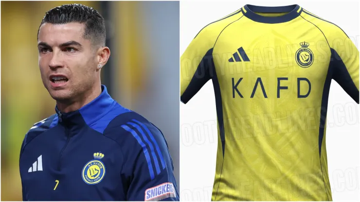 Cristiano Ronaldo (left) and Al-Nassr 2025-26 kit prediction (right)
