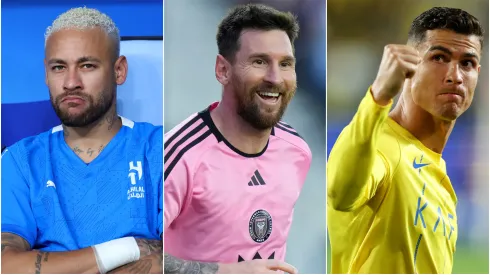 Neymar (left), Lionel Messi (center), and Cristiano Ronaldo (right)