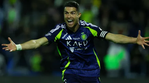 Cristiano Ronaldo of Al Nassr celebrates after scoring the 3rd goal during the Saudi Pro League match between Al Khaleej and Al Nassr at Prince Mohammed bin Fahad Stadium in Dammam on January 21, 2025 in Dammam, Saudi Arabia.