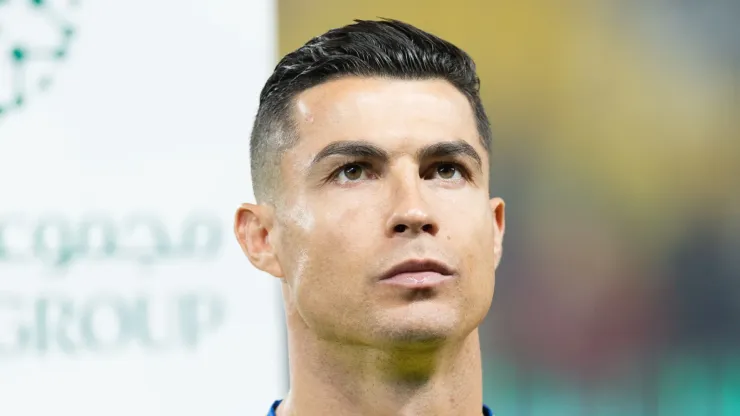 Cristiano Ronaldo of Al-Nassr FC during line up prior to the Saudi Pro League match between Al-Nassr and Al-Fateh at Al Awwal Park on January 26, 2025 in Riyadh, Saudi Arabia.