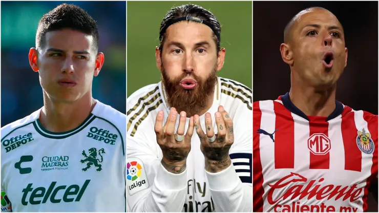 James Rodriguez (left), Sergio Ramos (center) and Chicharito (right)