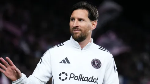 Lionel Messi #10 of Inter Miami CF warms up during the MLS match between Inter Miami CF and New York City FC at Chase Stadium on February 22, 2025 in Fort Lauderdale, Florida.