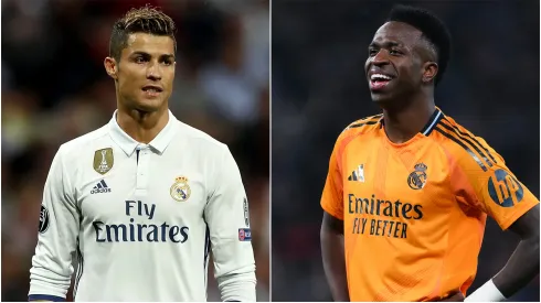 Cristiano Ronaldo (L) and Vinícius Júnior (R) of Real Madrid.