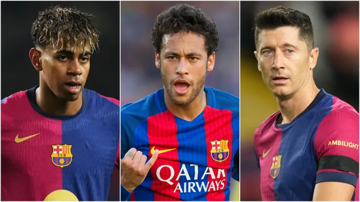 Lamine Yamal (left), Neymar (center), and Robert Lewandowski (right)