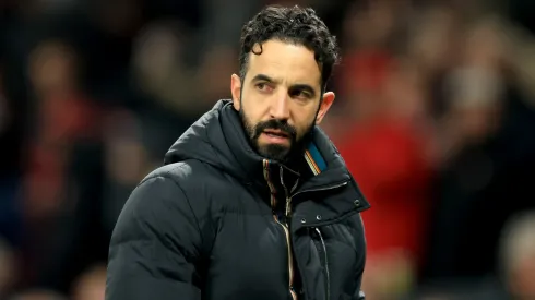 Ruben Amorim, Head Coach of Manchester United, during the UEFA Europa League 2024/25 Round of 16 Second Leg match between Manchester United and Real Sociedad de Futbol at Old Trafford on March 13, 2025 in Manchester, England.