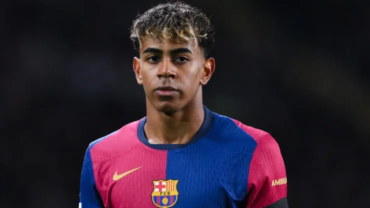 Lamine Yamal of FC Barcelona looks on during the UEFA Champions League 2024/25 UEFA Champions League 2024/25 Round of 16 Second Leg match between FC Barcelona and SL Benfica at Estadi Olímpic Lluís Companys on March 11, 2025 in Barcelona, Spain.