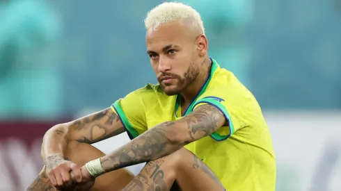 Neymar of Brazil reacts after the loss in the penalty shootout during the FIFA World Cup Qatar 2022 quarter final match between Croatia and Brazil at Education City Stadium on December 09, 2022 in Al Rayyan, Qatar.
