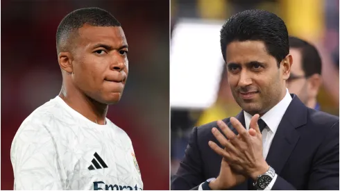 Kylian Mbappe (left) and Nasser Al-Khelaifi (right)