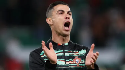 Cristiano Ronaldo of Portugal reacts prior to the UEFA Nations League Quarterfinal Leg Two match between Portugal and Denmark at Estadio Jose Alvalade on March 23, 2025 in Lisbon, Portugal.