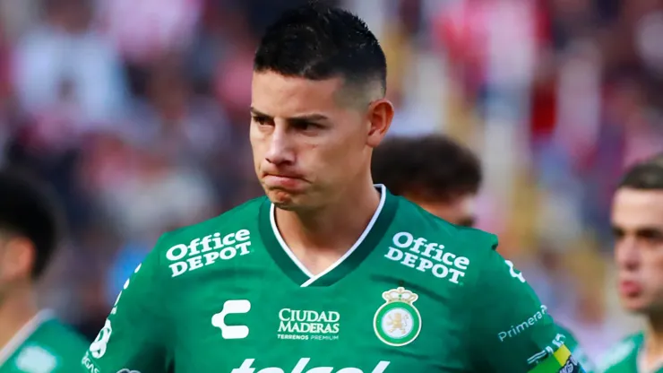 James Rodriguez of Leon looks on prior to the 12th round match between Necaxa and Leon as part of the Torneo Clausura 2025 Liga MX at Victoria Stadium on March 14, 2025 in Aguascalientes, Mexico.
