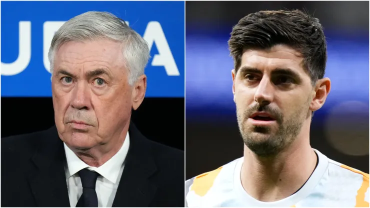 Carlo Ancelotti (left) and Thibaut Courtois (right)