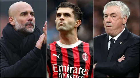 Pep Guardiola (left), Christian Pulisic (center), and Carlo Ancelotti (right)