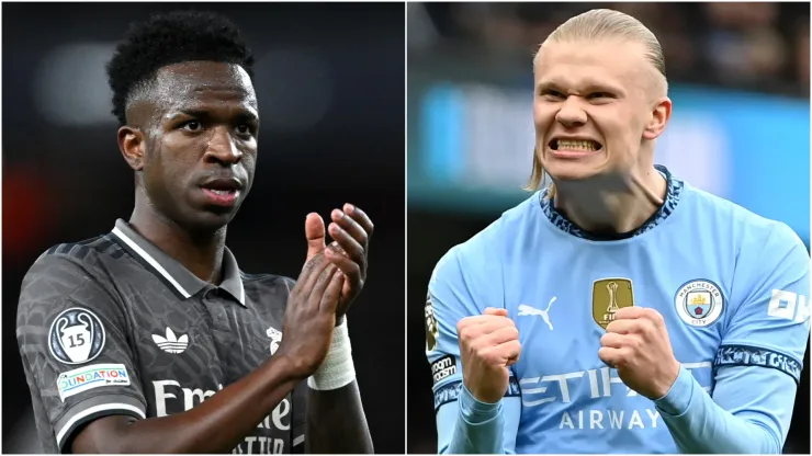 Vinicius Junior (L) of Real Madrid and Erling Haaland of Manchester City (R).