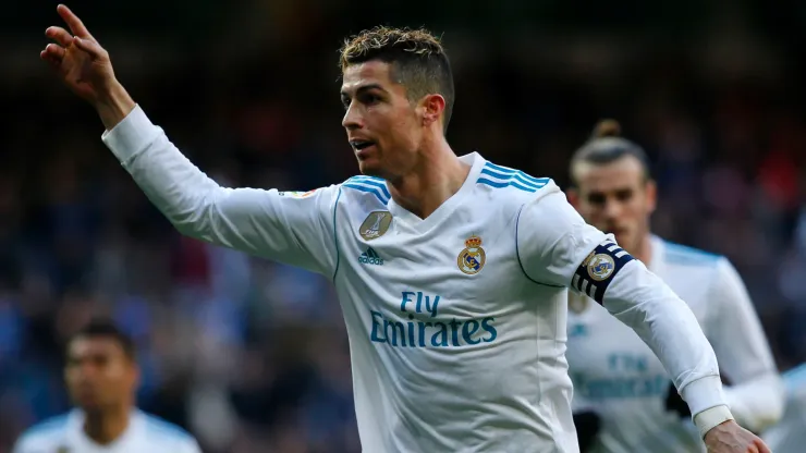 Cristiano Ronaldo of Real Madrid CF celebrates scoring their opening goal during the La Liga match between Real Madrid CF and Deportivo Alaves at Estadio Santiago Bernabeu on February 24, 2018 in Madrid, Spain.