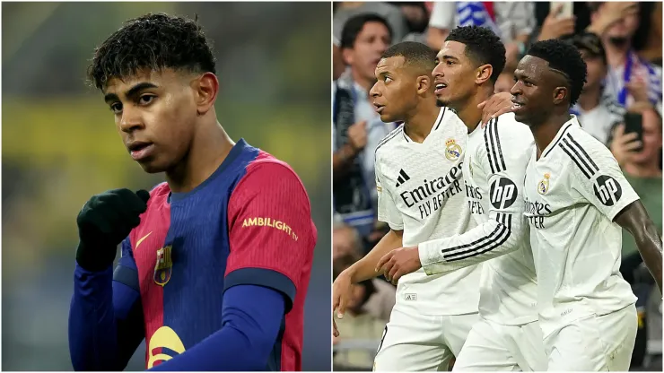 Lamine Yamal (left), and Kylian Mbappe, Vinicius, Jude Bellingham (right)