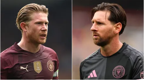 Kevin De Bruyne (L) of Manchester City and Lionel Messi (R) of Inter Miami CF.