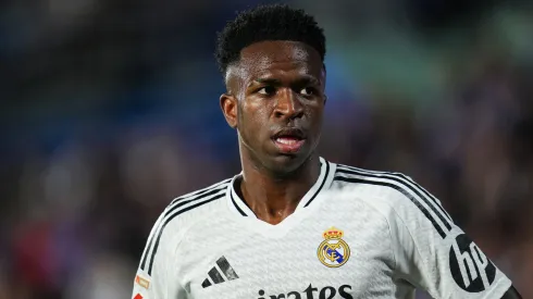 Vinicius Junior of Real Madrid looks on during the LaLiga match between Getafe CF and Real Madrid CF at Coliseum Alfonso Perez on April 23, 2025 in Getafe, Spain.