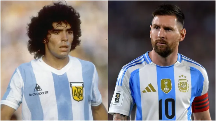 Diego Maradona (L) and Lionel Messi (R), legends of Argentina.