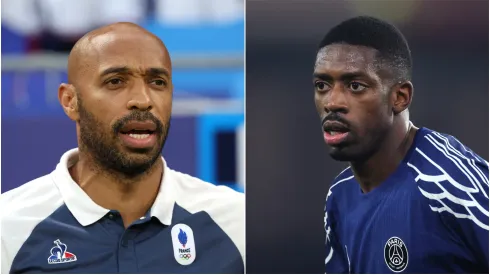 Thierry Henry (L) and Ousmane Dembele (R) of Paris Saint-Germain.