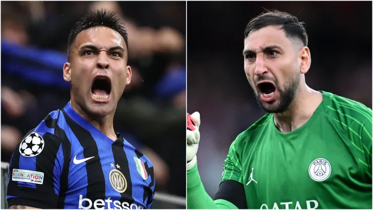 Lautaro Martinez (L) of FC Internazionale and Gianluigi Donnarumma (R) of Paris Saint-Germain.