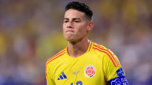 James Rodriguez of Colombia gestures during the CONMEBOL Copa America 2024 Final match between Argentina and Colombia at Hard Rock Stadium on July 14, 2024 in Miami Gardens, Florida.