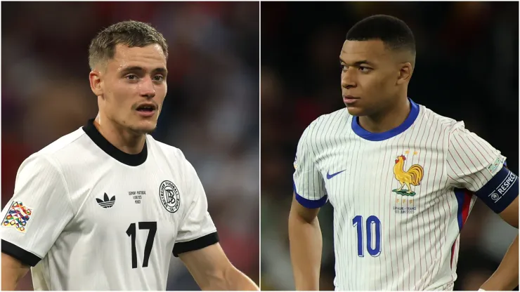 Florian Wirtz (L) of Germany and Kylian Mbappe (R) of France.