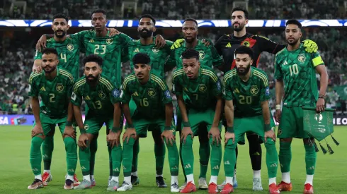 Players of Saudi Arabia pose for a team photograph prior to the 2026 FIFA World Cup Round Three AFC Asian Qualifier match between Saudi Arabia and Australia Socceroos in 2025.