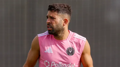 Jordi Alba (18) of Inter Miami CF participates at an Inter Miami Training Session at Florida Blue Training Center on June 11, 2025 in Fort Lauderdale, Florida.