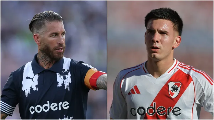 Sergio Ramos (L) of CF Monterrey and Franco Mastantuono (R) of River Plate.