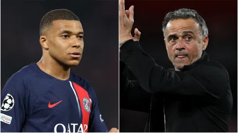 Kylian Mbappe (L) and Luis Enrique (R) of Paris Saint-Germain.