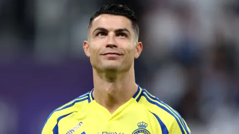 Cristiano Ronaldo of Al Nassr looks on prior to the Saudi Pro League match between Al Hilal v Al Nassr in the Kingdom Arena on April 04, 2025 in Riyadh, Saudi Arabia.