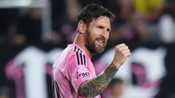 Lionel Messi #10 of Inter Miami CF celebrates after scoring the team's second goal during the MLS match between Inter Miami CF and Nashville SC at Chase Stadium on July 12, 2025 in Fort Lauderdale, Florida.