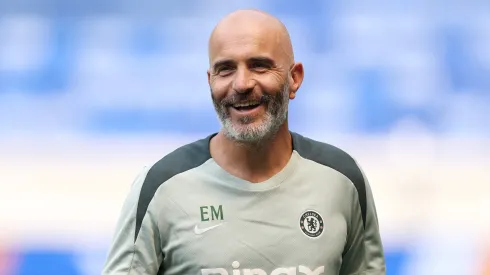 Enzo Maresca, Head Coach of Chelsea FC, reacts during a Chelsea FC Training Session ahead of the FIFA Club World Cup 2025 Final between Chelsea FC and Paris Saint-Germain at The Stadium at Harrison on July 11, 2025 in Harrison, New Jersey.