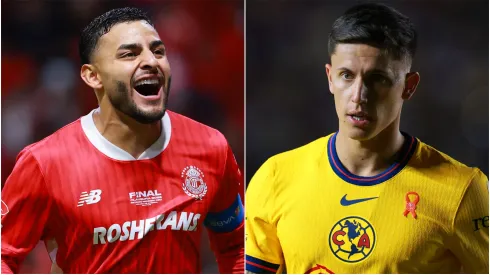 Alexis Vega (L) of Toluca and Brian Rodriguez (R) of Club America.