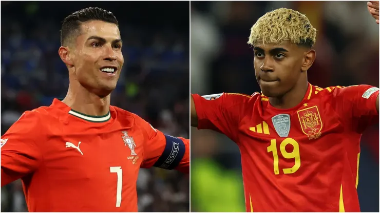 Cristiano Ronaldo (L) of Portugal and Lamine Yamal (R) of Spain.