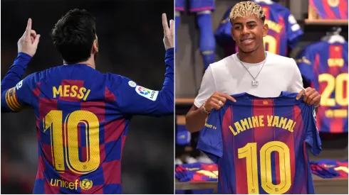 Lionel Messi (left) and Lamine Yamal (right)