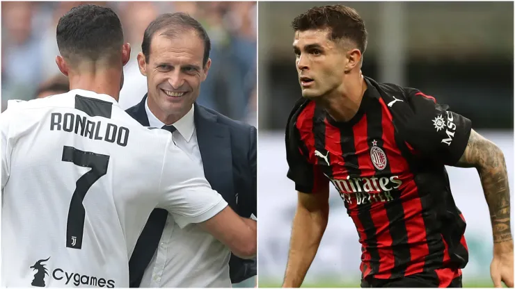 Cristiano Ronaldo, Massimiliano Allegri (left) and Christian Pulisic (right)