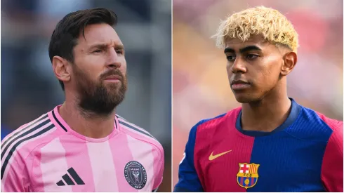 Lionel Messi #10 of Inter Miami CF and Lamine Yamal of FC Barcelona.